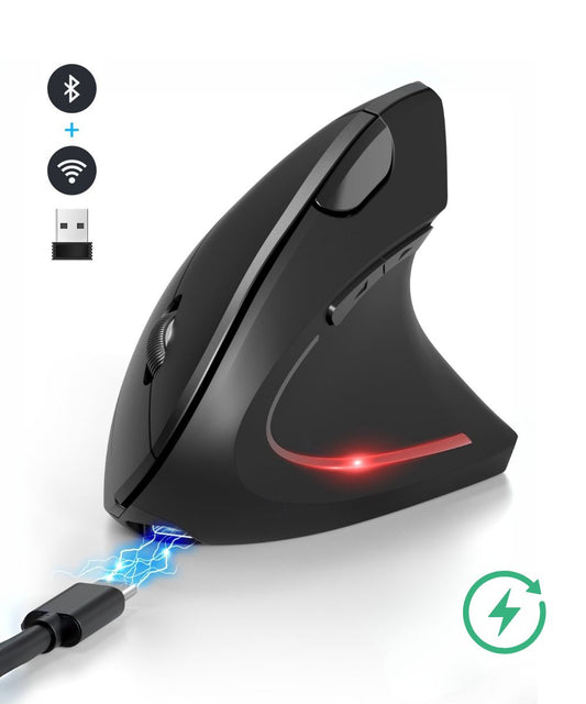 Souris ergonomique verticale sans fil – Bluetooth 5.0 + 2.4G – Rechargeable / فأرة رأسية مريحة لاسلكية – بلوتوث 5.0 + 2.4G – قابلة للشحن